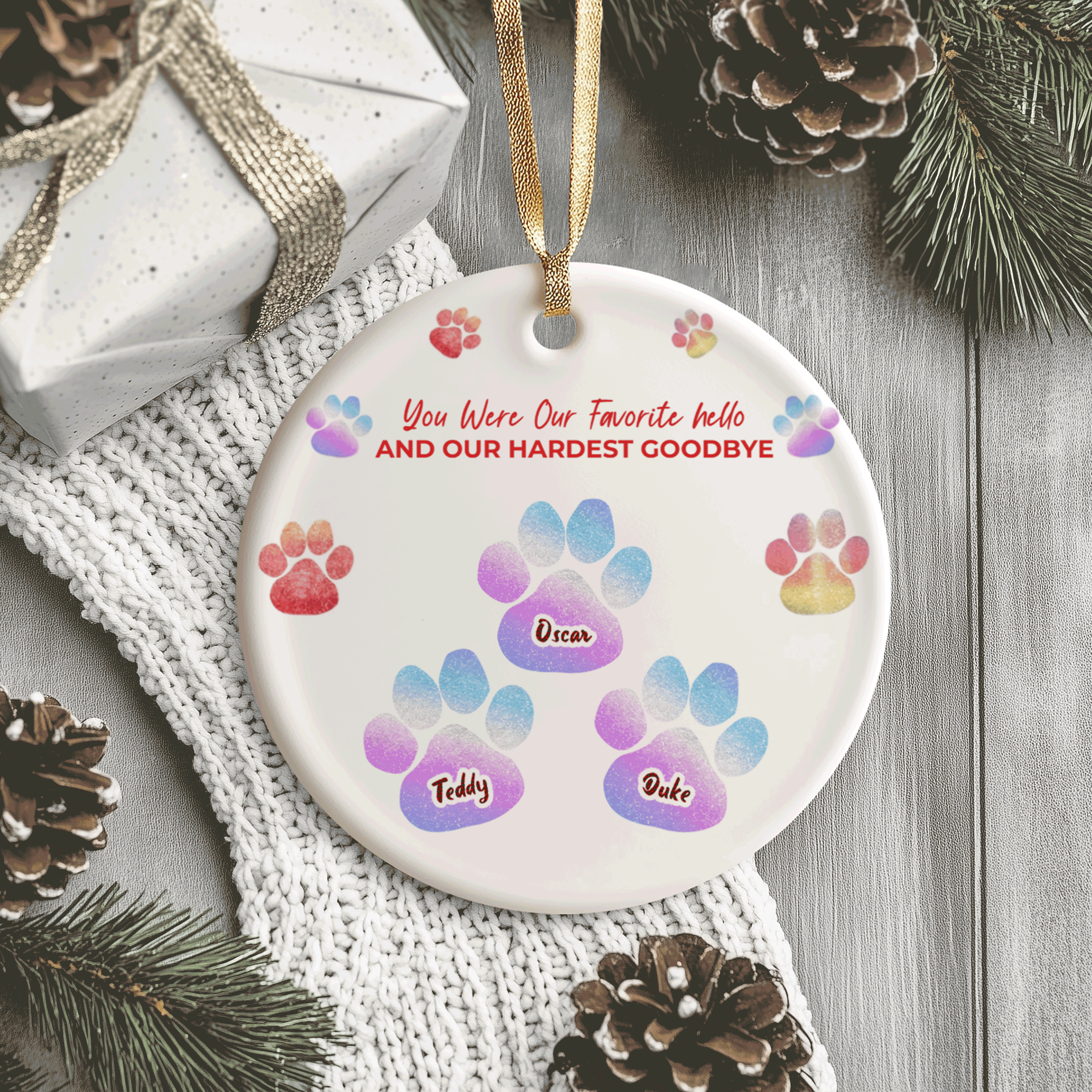Personalized Ceramic Christmas Ornament - Family Portrait & Custom Names